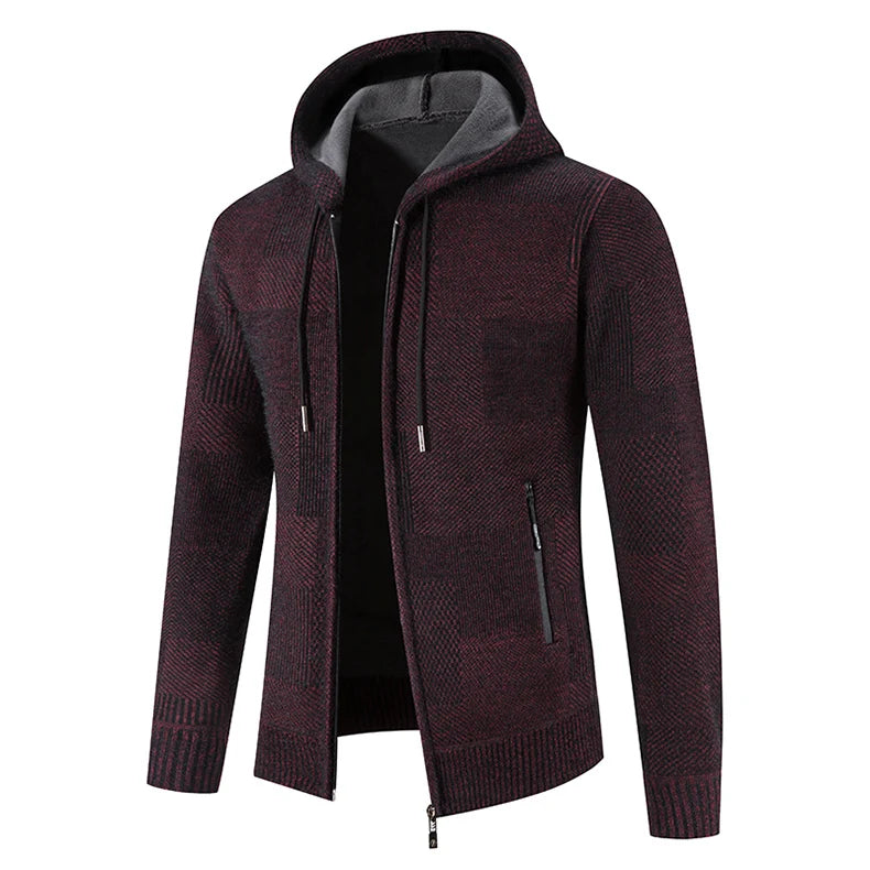 Men's Winter Sweater Jacket New Hooded Cardigan Knit Fashion Slim Fit Thick Warm Jumper Casual Zipper Hoodie Fleece Coat