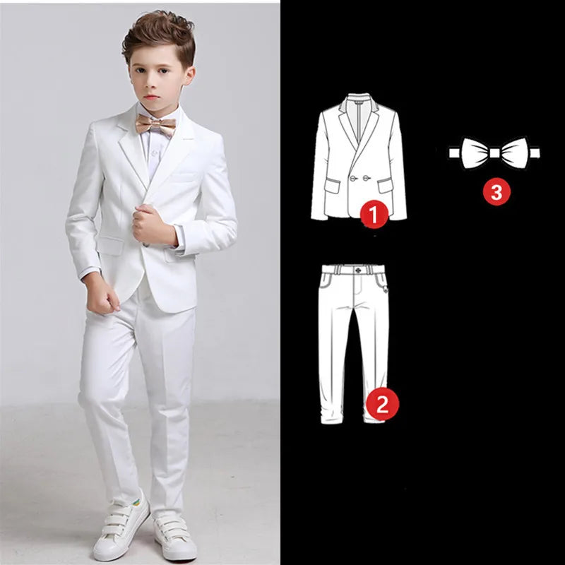 Kids Boys White Blazer Vest Pants 3PCS Set Children Baptism Wedding Prom Suit Baby Boy Elegant Dress Teenager Party Costume