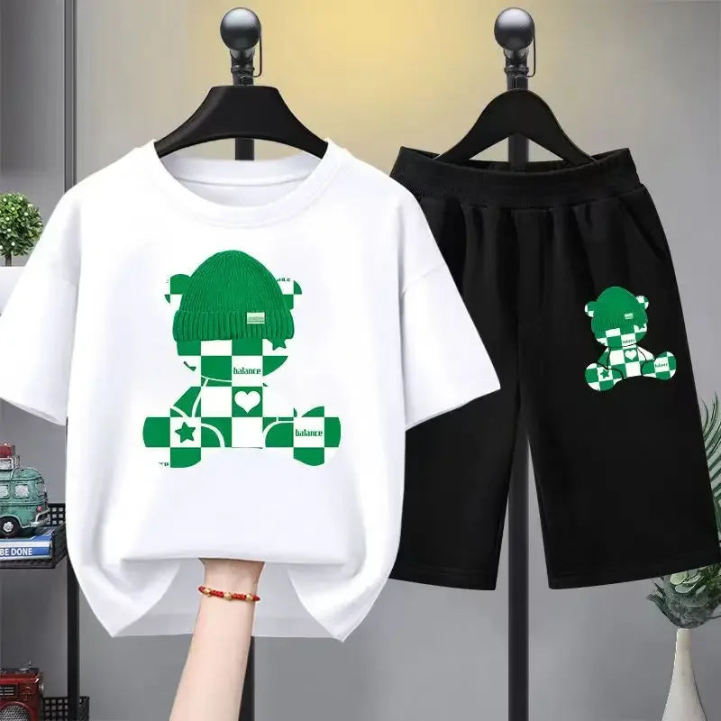 Summer Baby Girls Clothes Set Children Boy Cartoon Bear Printed T-shirts Top And Shorts Bottom 2 Pieces Suit kid Tracksuits