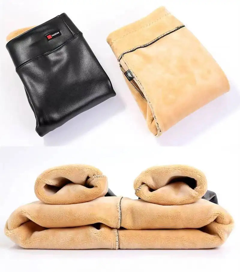 Winter Warm 700g Thick Velvet Wool Fleece Ladies Leggings Women Trousers Lambskin Cashmere Female Jegging Faux Leather Pants