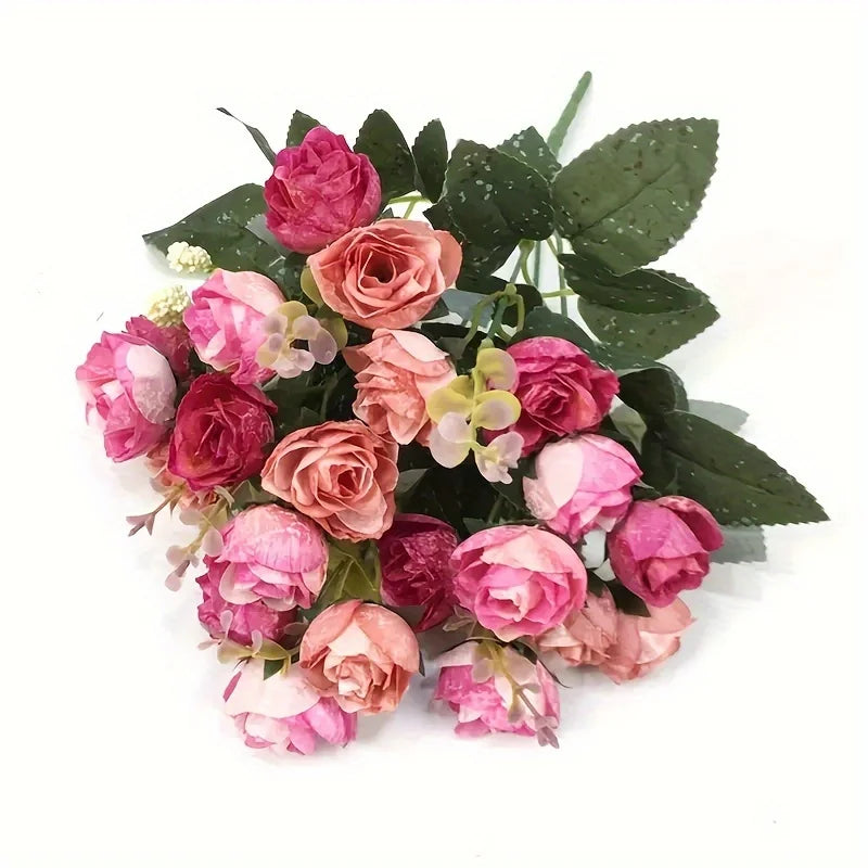 7 Forks 21 Heads Artificial Flower Silk Rose High Quality Christmas Wreath Wedding Bouquet Home Arrangement Vase bridal bouquets