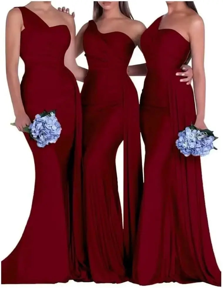 Purple Blue Pink Bridesmaid Dresses Women For Wedding Satin One Shoulder Sexy Mermaid Vestidos Para Bodas Mujer Invitada Chic