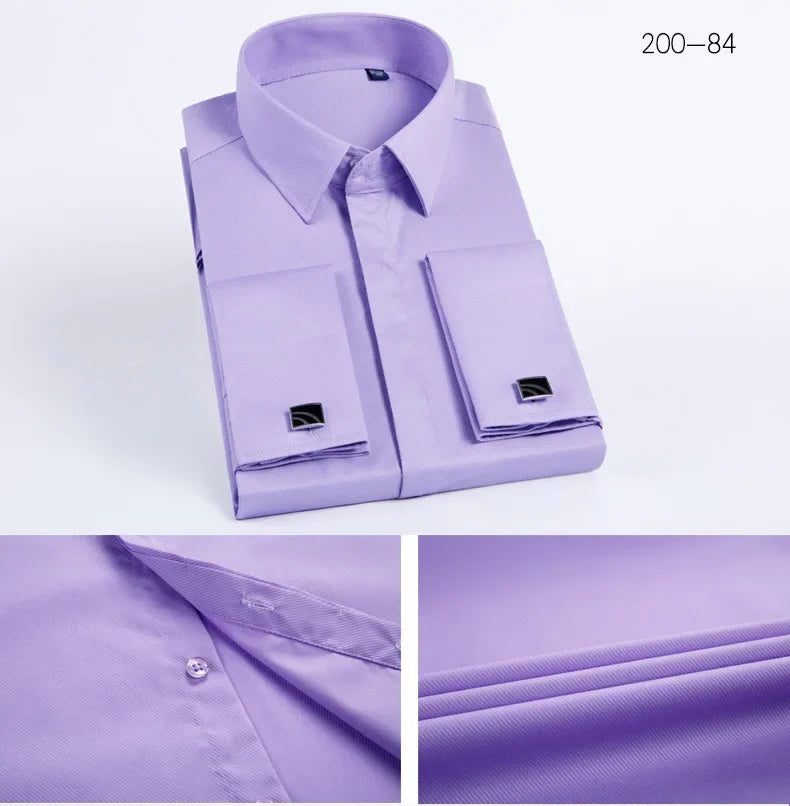 Spring Autumn Men's French Cufflinks Business Dress Shirt Sleeve Pin Solid Color Non-iron Shirts Slim Fit Party Men's Wear