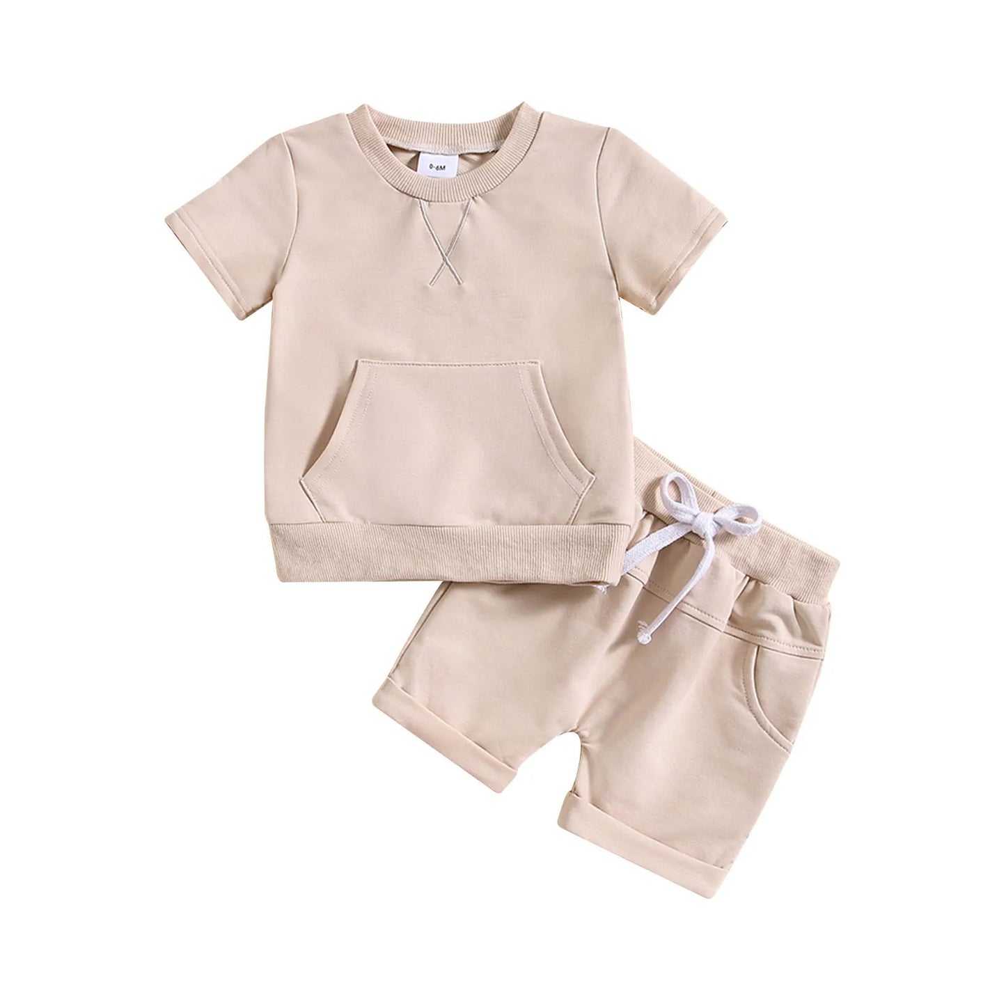 Summer Baby Clothing Set For Boys Clothes Casual Solid Color Short Sleeve Pocket T-shirt with Shorts 2PCS Toddler Infant Outfits