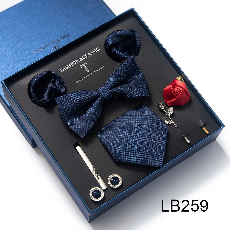 Men's Tie Set Luxury Gift Box Silk Tie Necktie Set 8pcs Inside Packing Festive Present Cravat Pocket Squares Holiday Gift Men