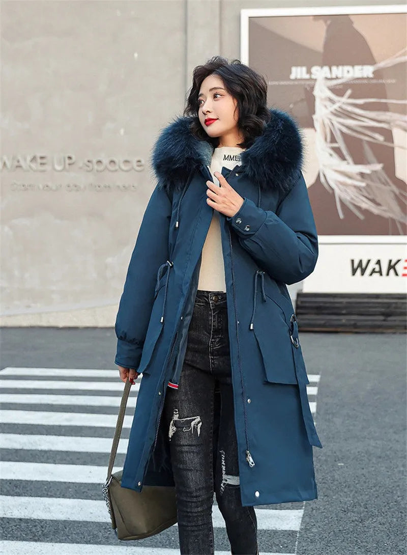 2025 Jackets Coats Outwear New Women's Parkas Winter Jacket Hooded Long Coat Thick Warm Female Cotton Padded Parka Fur Lining