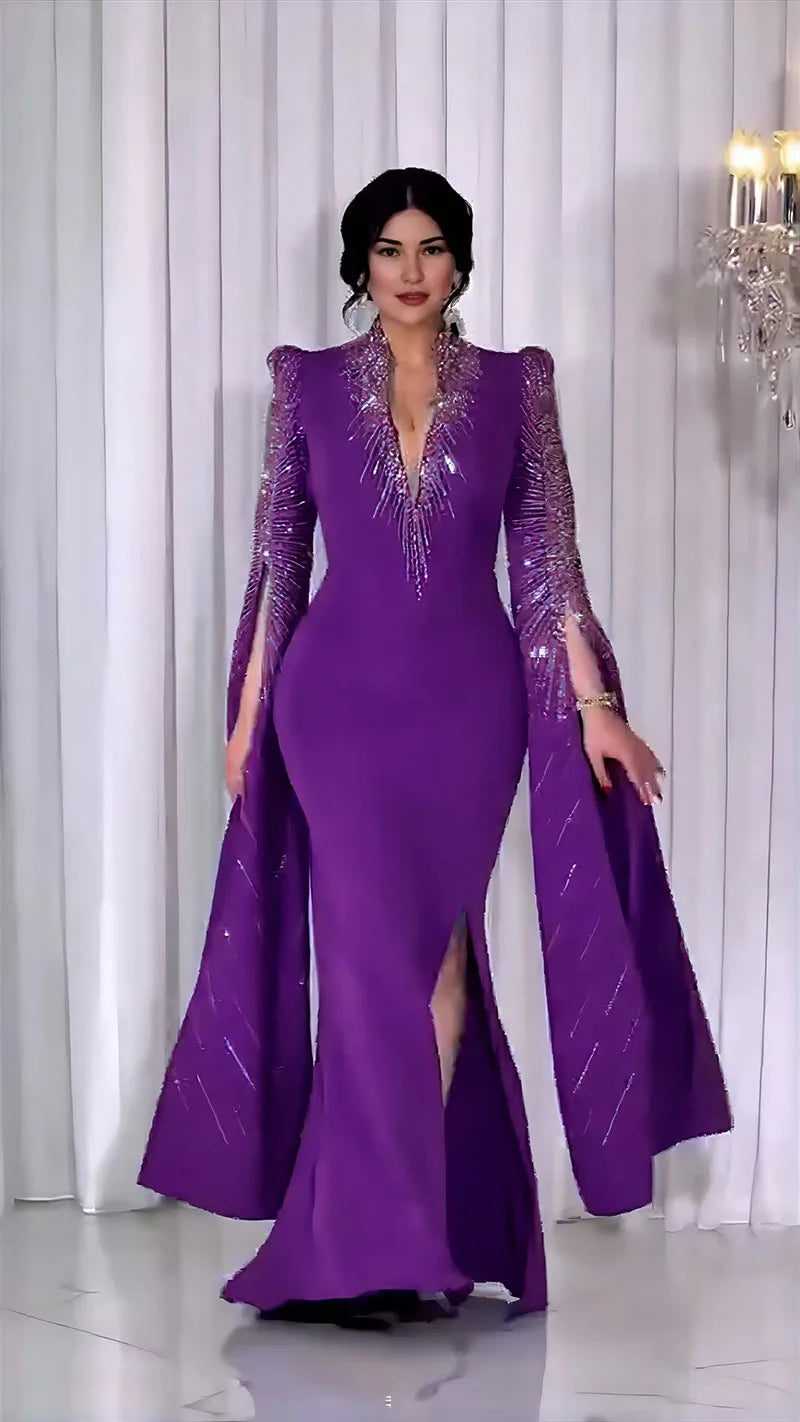 African Women Light Luxury Senior Sense Evening Dress Dubai Muslim High Quality Fashion Sequins Maxi Dresses Elegant Slim Abayas