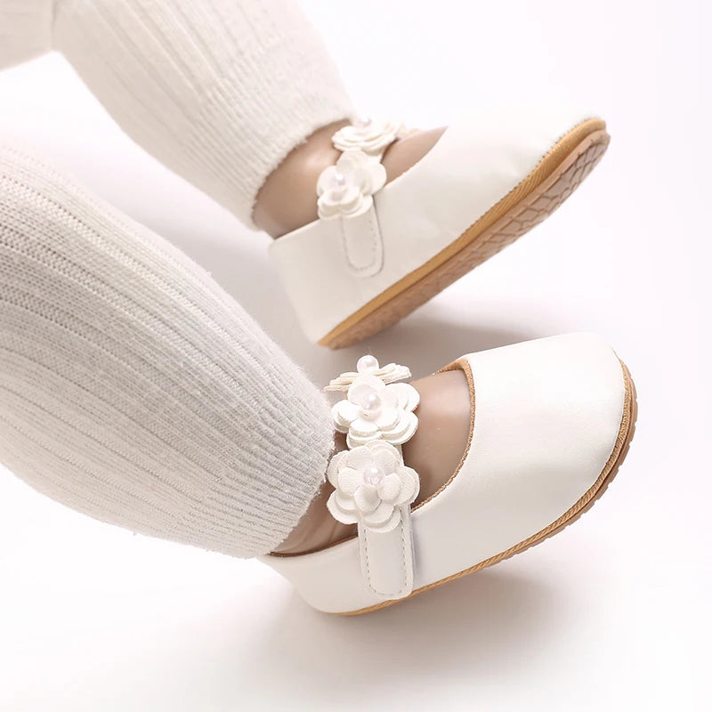 VALEN SINA 0-18 Months Newborn Girl White Baptism Shoes Bow Non-slip Rubber Soft-Sole Flat PU First Walker Mary Janes
