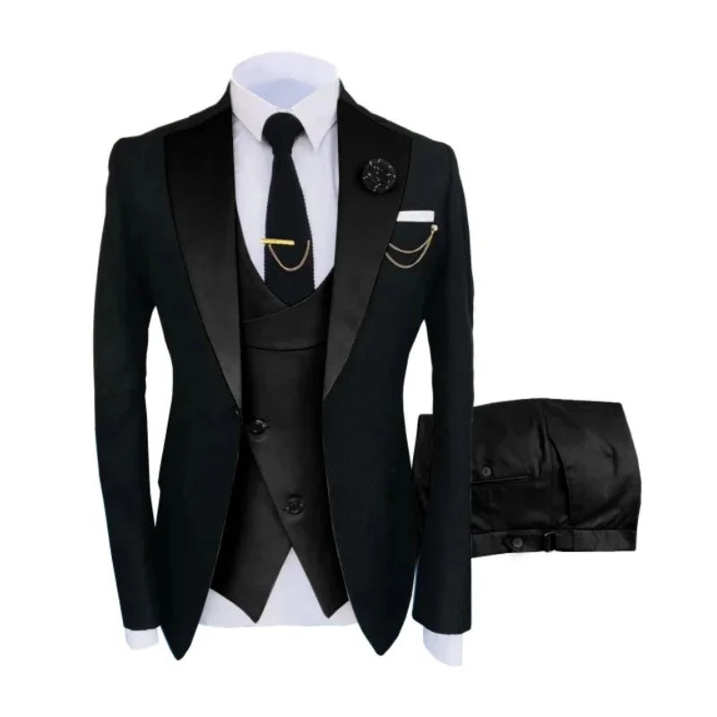 Men Suits 3 Pieces Tailored Best Man Groom Wedding Tuxedo Slim Fit Jacquard Two-color Blazer Jacket Vest Pants Tuxedo Clothing