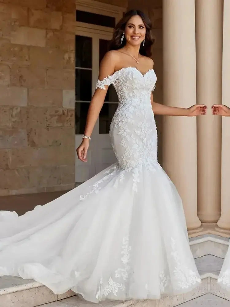 Boho Off The Shoulder Woman's Wedding Dresses 2025 Appliques Mermaid Fuffy Tulle Bride Gowns Formal Vestidos De Novia Customized