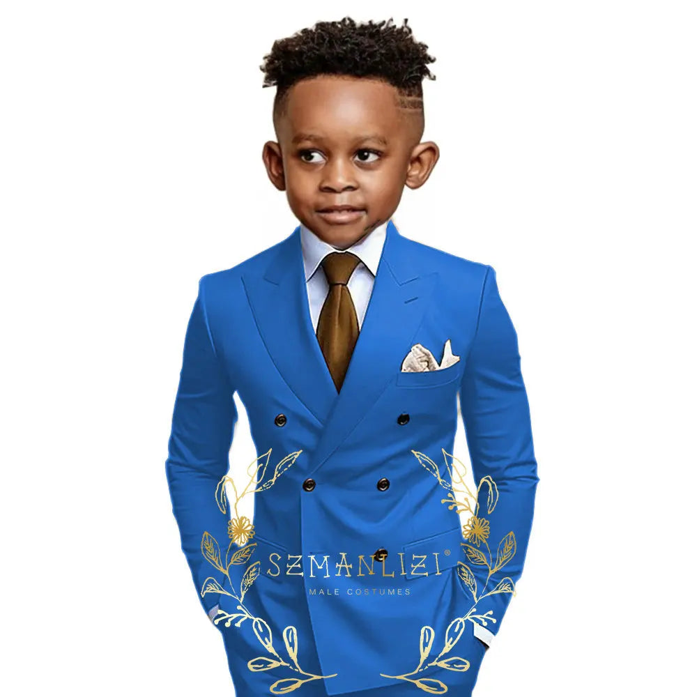 Brown Boys Suit Double Breasted Jacket Pants 2 Piece Set Business Style Formal Wedding Tuxedo Custom Size Blazer Kids
