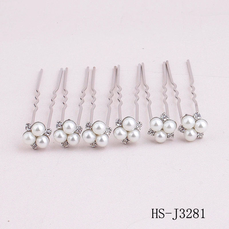 Fashion U-shaped Pin Metal Barrette Clip Pearl Hairpins For Bride Flower Clear Crystal Tiara Wedding Jewelry Hair Accessories