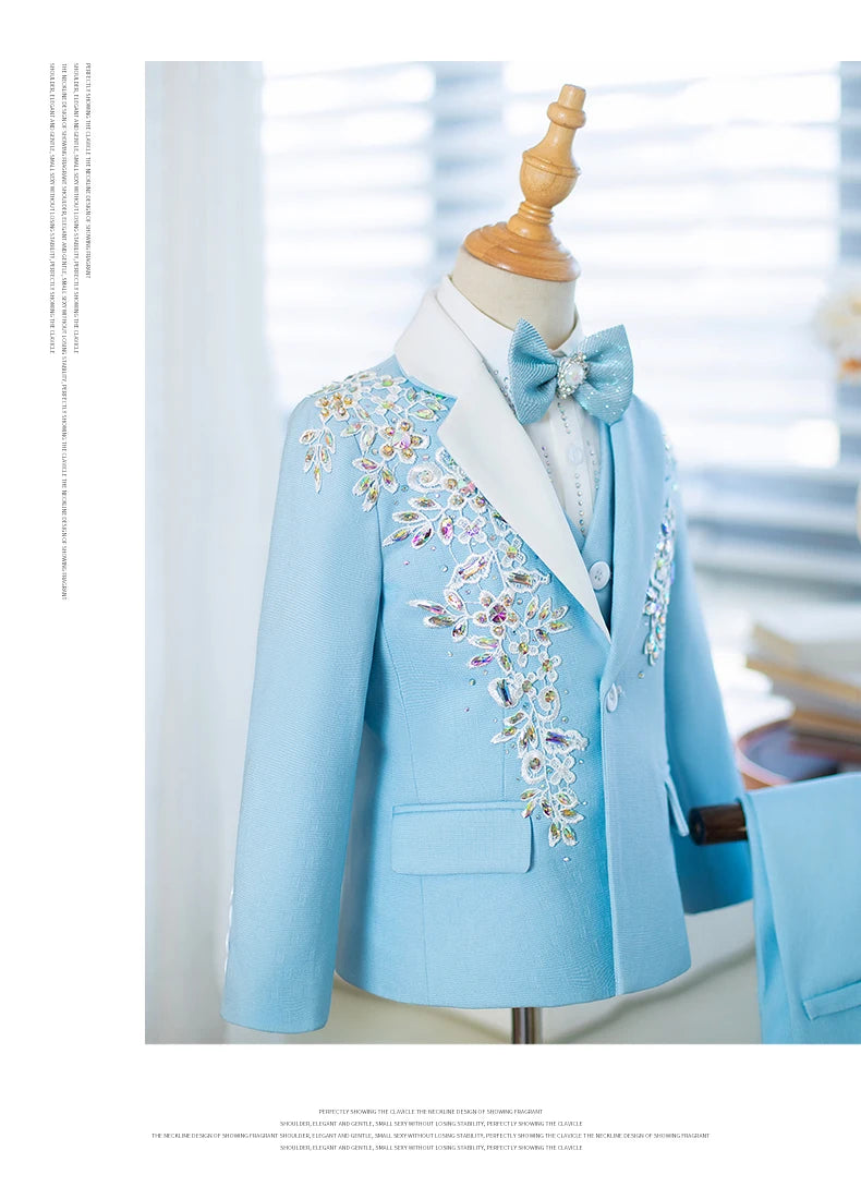 Children's Suit Set New High-End Handmade Flower Boy Host Piano Performance Blazer Traje De Niño Para Boda Boys Suits A3755