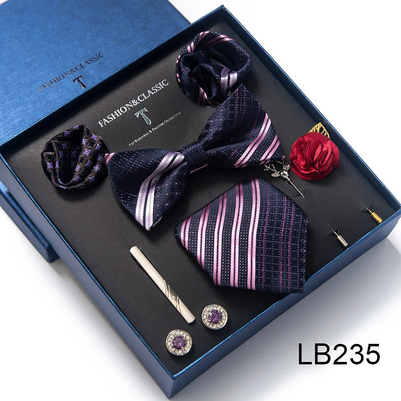 Men's Tie Set Luxury Gift Box Silk Tie Necktie Set 8pcs Inside Packing Festive Present Cravat Pocket Squares Holiday Gift Men