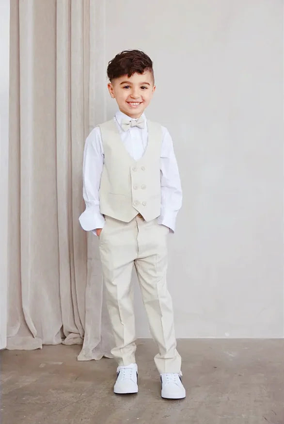3 Piece Ivory Boys Suit for Wedding Formal Suits Set Notched Lapel Blazer Vest Pants Kids Dress Clothes Outfit 2-18 Years Old