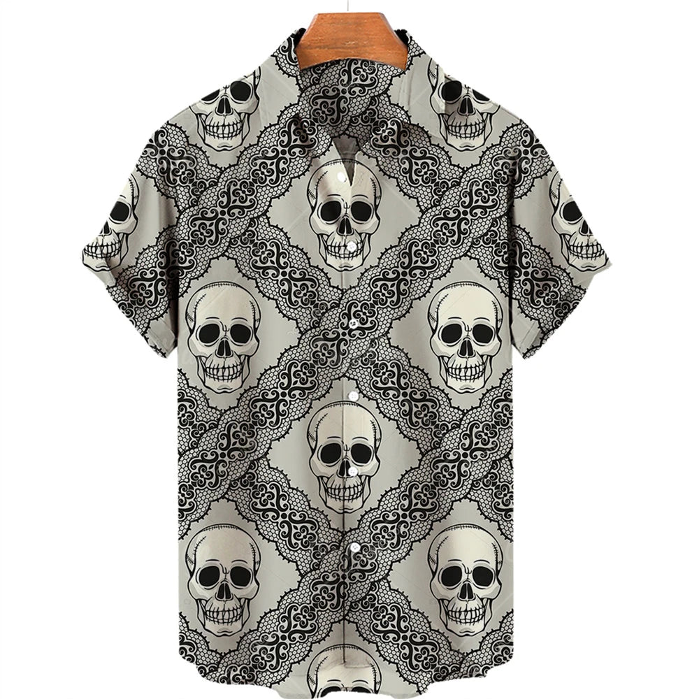 Hawaiian Beach Shirt Fashion Design Men's 3D Skull Print Shirt Retro Casual Street Clothing Men's Summer Unisex Short Sleeve Top