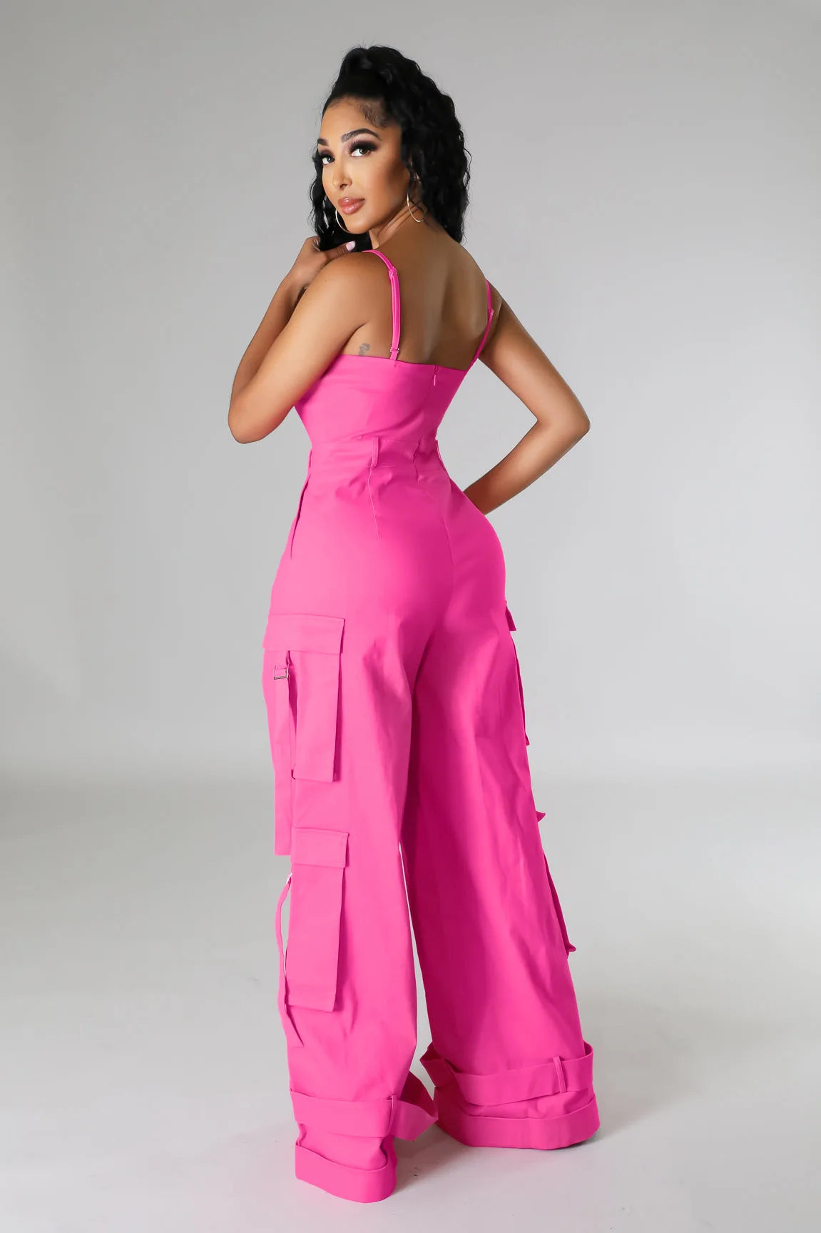 Women's Clothing 2025 Spring Summer New Sexy Sleeveless Solid Color Casual Multi Pocket Workwear Jumpsuit Wide Leg Pants