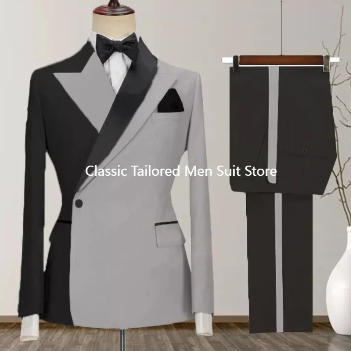 2024 Custom Made Black Groom Tuxedo Peaked Lapel Double Breasted Men Suit Prom Wedding Party Men Suits Costume ( Jacket+Pants)