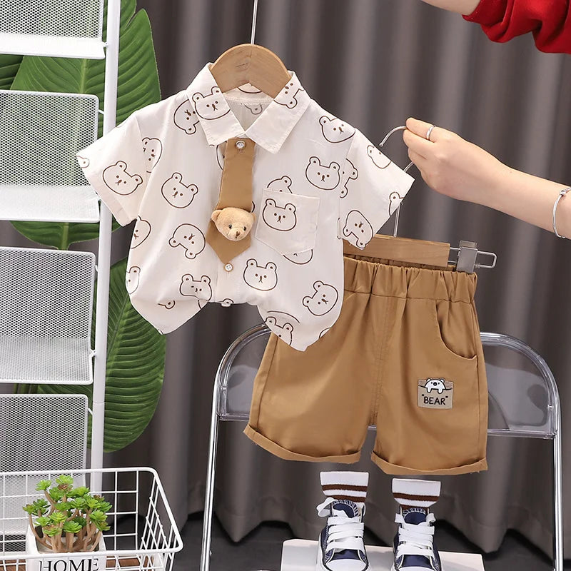 Baby Boy Cotton Summer Outfit Set with Print Bear T-Shirts And Shorts 2Pcs Toddler Tracksuit Infant Fashion Children's Clothing