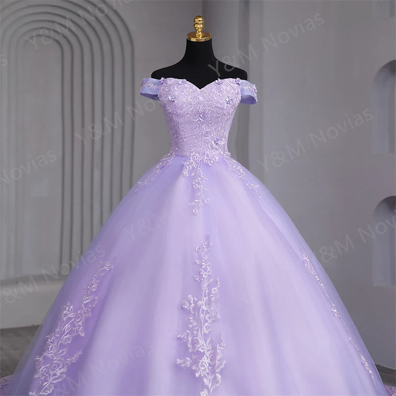 Customized Color Sweet 16 Dress Pink Off Shoulder Plus Size Vestido De Noiva Purple Quinceanera Dress Ball Gown Flower Women