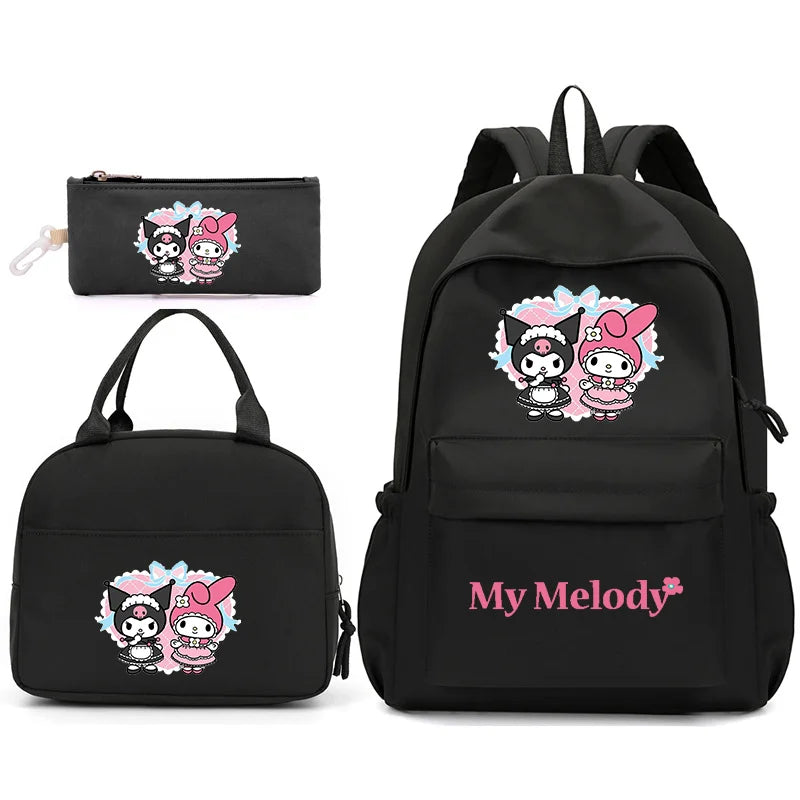 3pcs/Set My Melody Backpack with Lunch Bag for Teenagers Student School Bags Casual Comfortable Travel Set