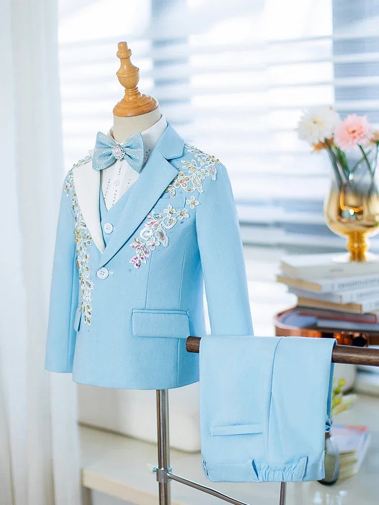 Children's Suit Set New High-End Handmade Flower Boy Host Piano Performance Blazer Traje De Niño Para Boda Boys Suits A3755
