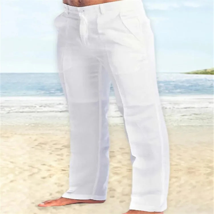 Men's Clothing Linen Slant Pocket Straight Solid Color Comfortable Breathable Daily Casual Pants
