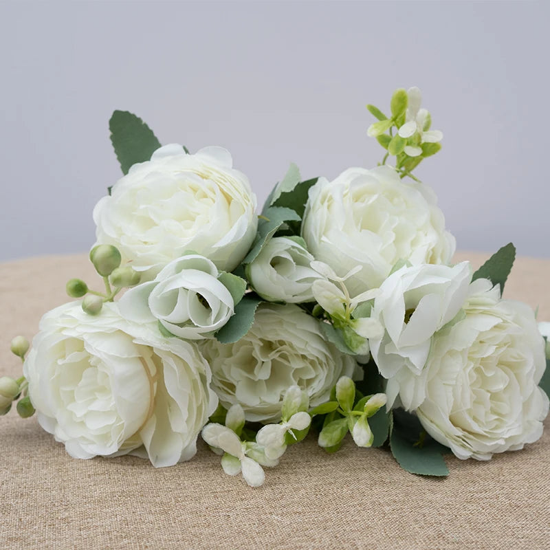 5 Flower Heads Artificial Wedding Rose Flowers Decoration Bride Holding Flower Bouquet Home Room Table Decor