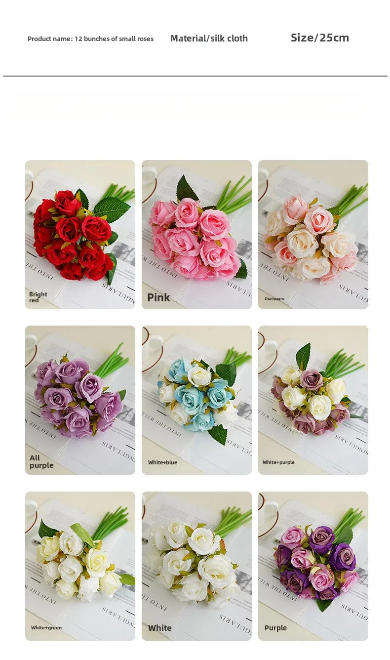 10 Inch Artificial Rose Bridal Bouquet Wedding Handheld Flowers Home Decor Floral Arrangement
