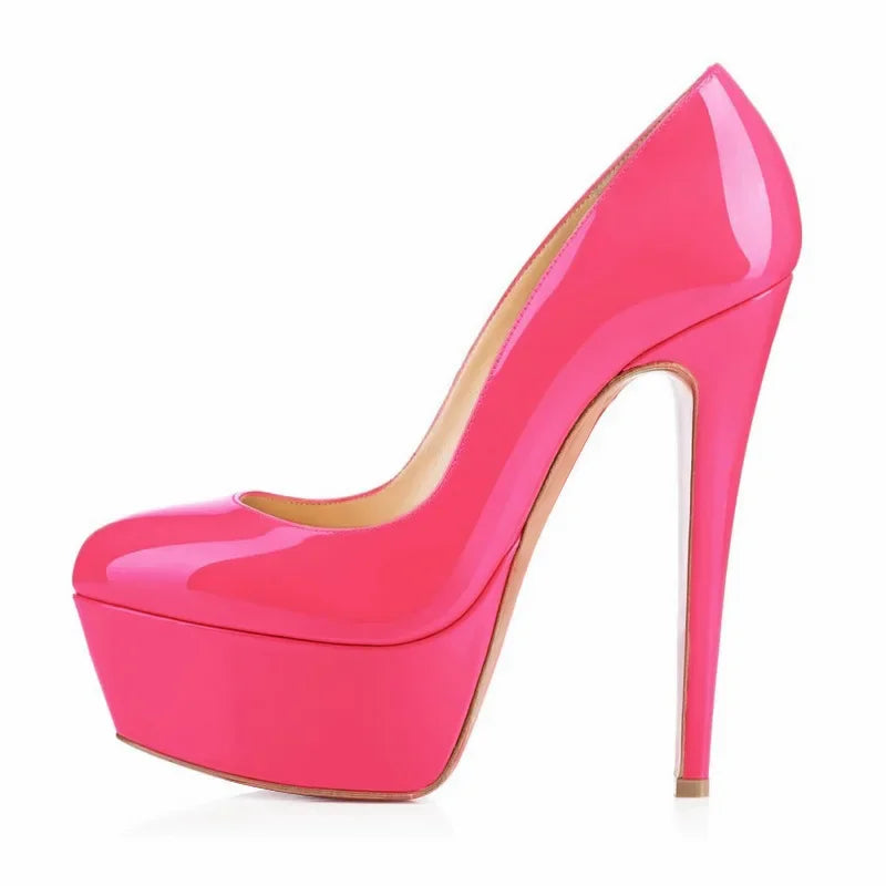 2025 Fashion Women Pumps 14cm Extremely Platform High Heels Sexy Patent Leather Red Black Wedding Party Shoes Stiletto Plus Size