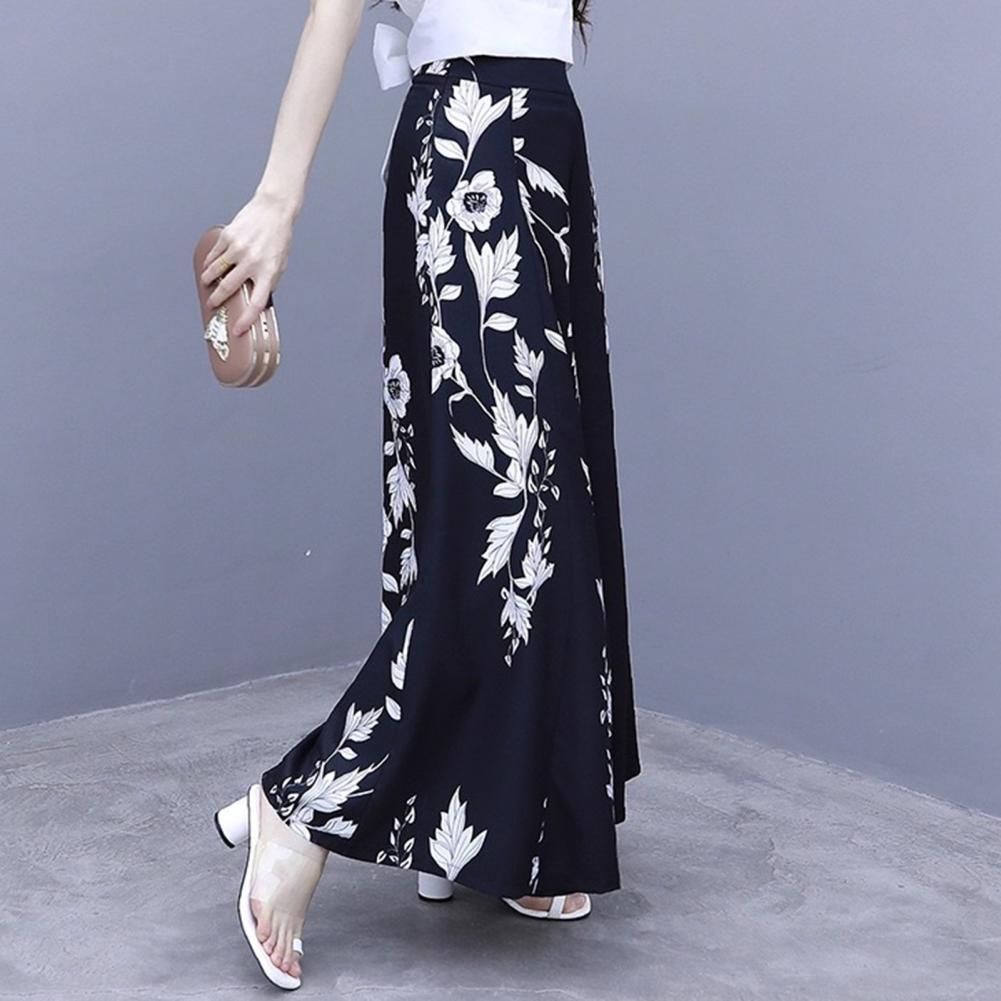 Women's Summer Long Pants Skirt Contrast Color Baggy Flower Print High Waist Slimming Plus Size Trousers Skirt Daily Clothes