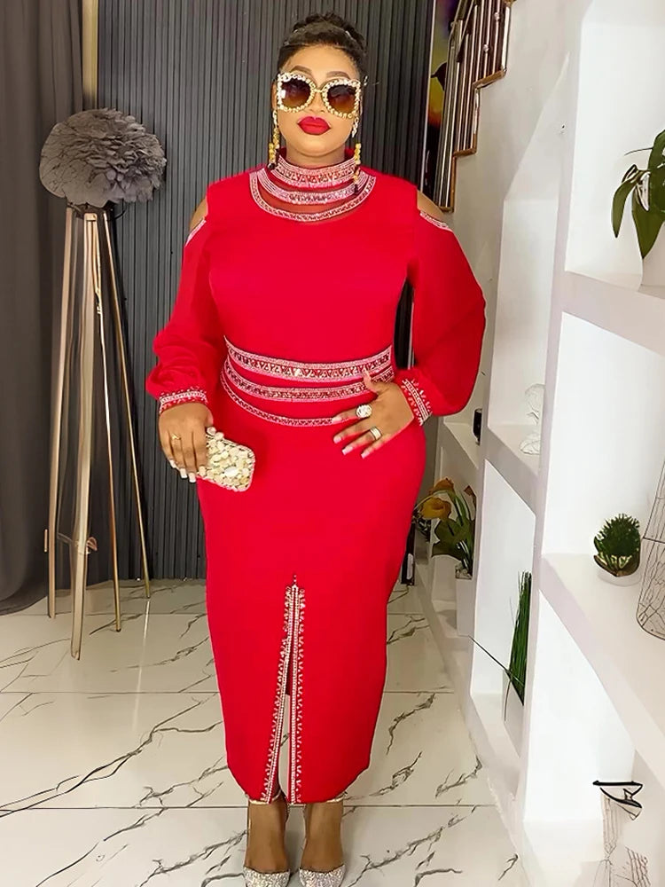 2025 Long Sleeve Dresses For Women Dubai African Wedding Party Prom Evening Gown Dashiki Africa Clothing Office Ladies Robes