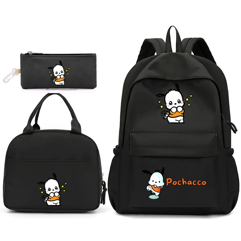 3pcs/Set Pochacco Backpack with Lunch Bag for Teenagers Student School Bags Casual Comfortable Travel Set