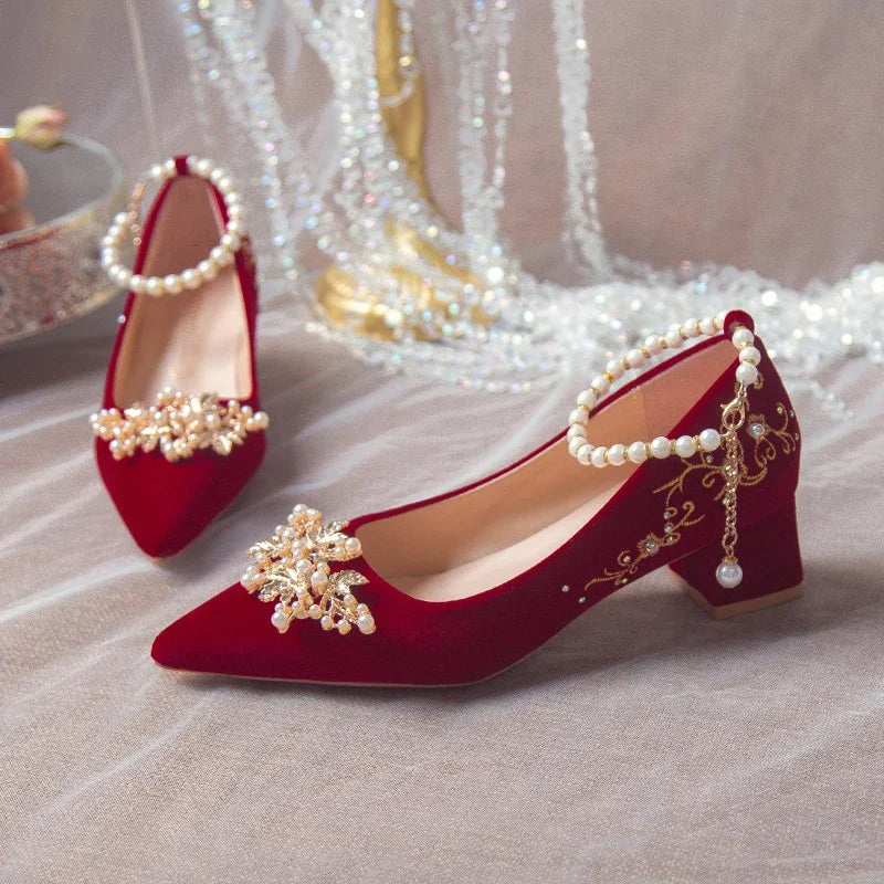 Wedding Shoes Female Footwear Bride Dress New Flower High Flat Floral Pumps Shoes Woman Flats Dress Wedding New Floral Pumps