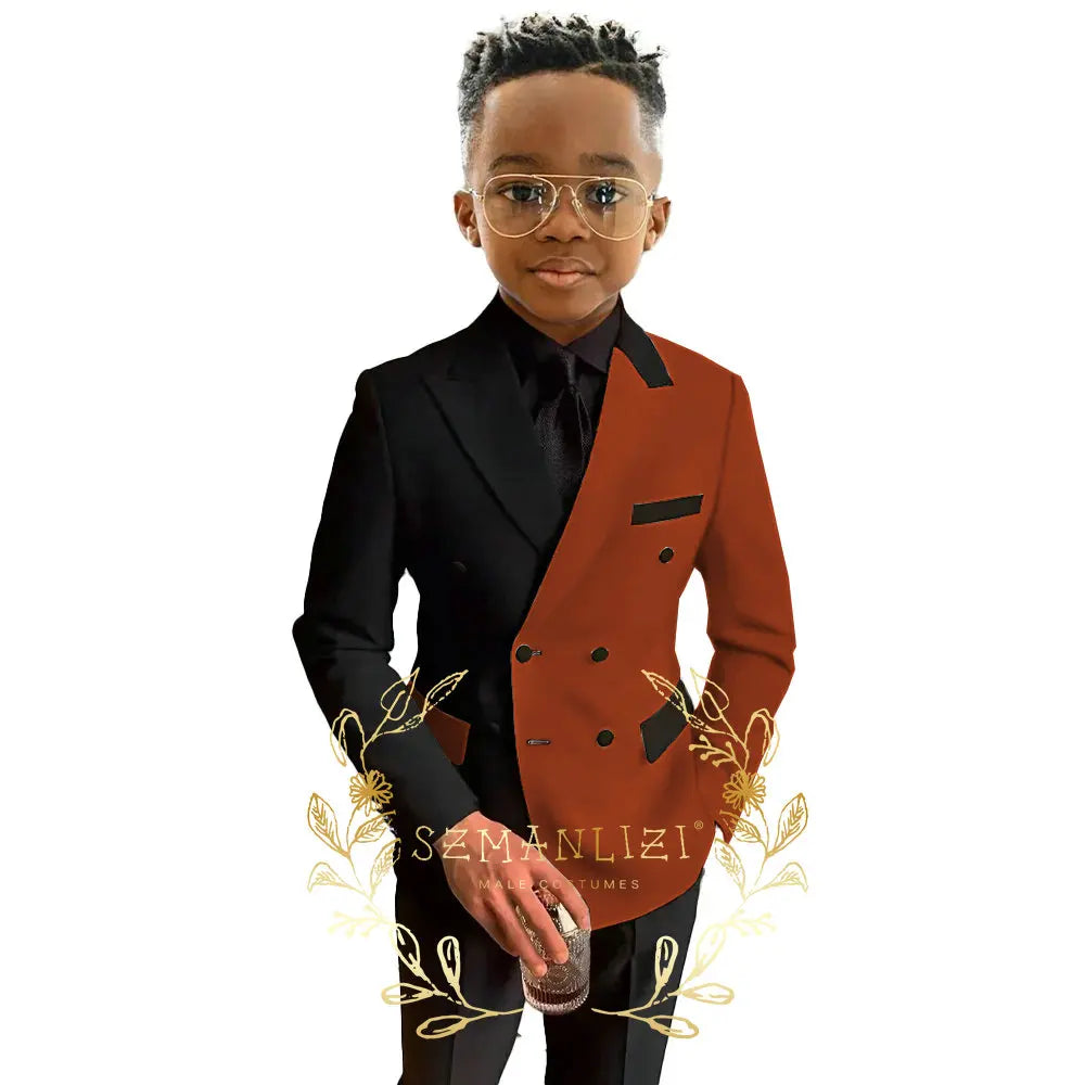 Boys Suits Double Breasted Blazer 2-piece Set Colorblock Jacket Pants Wedding Kids Tuxedo Custom 2-16 Years Old Clothes Suit