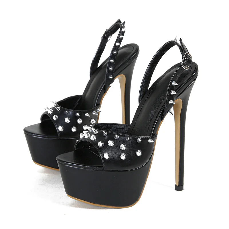 Liyke Fashion Design Metal Rivet Back Buckle Strap Platform Sandals Women Wedding Banquet Shoe Sexy Peep Toe Stripper High Heels