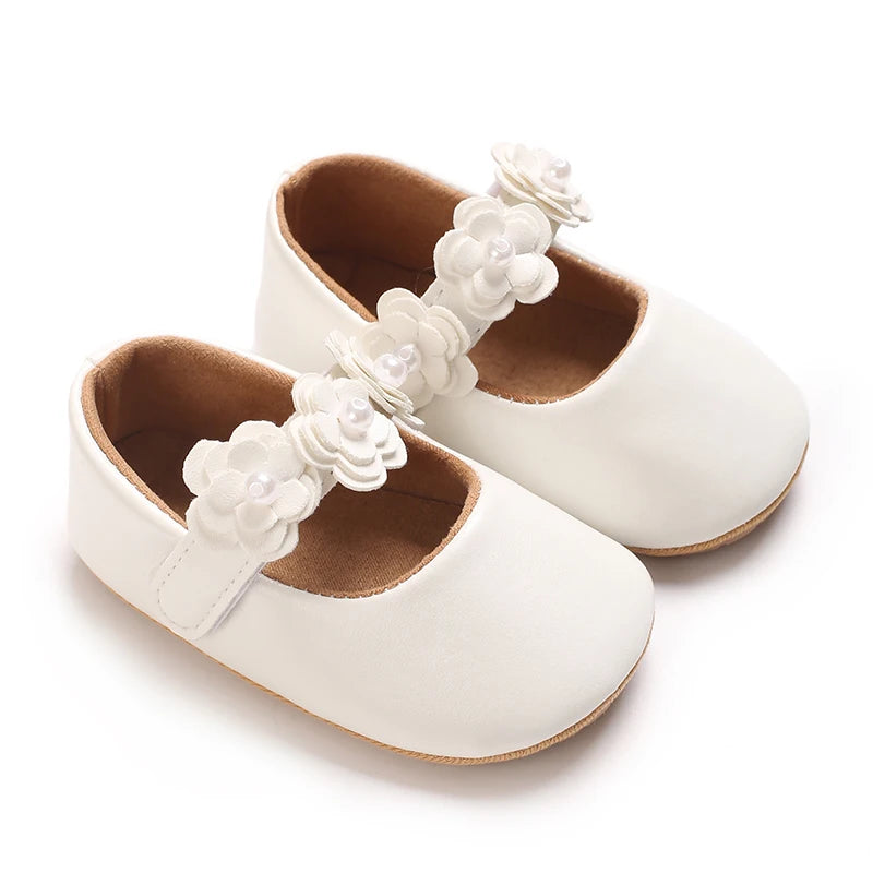 VALEN SINA 0-18 Months Newborn Girl White Baptism Shoes Bow Non-slip Rubber Soft-Sole Flat PU First Walker Mary Janes