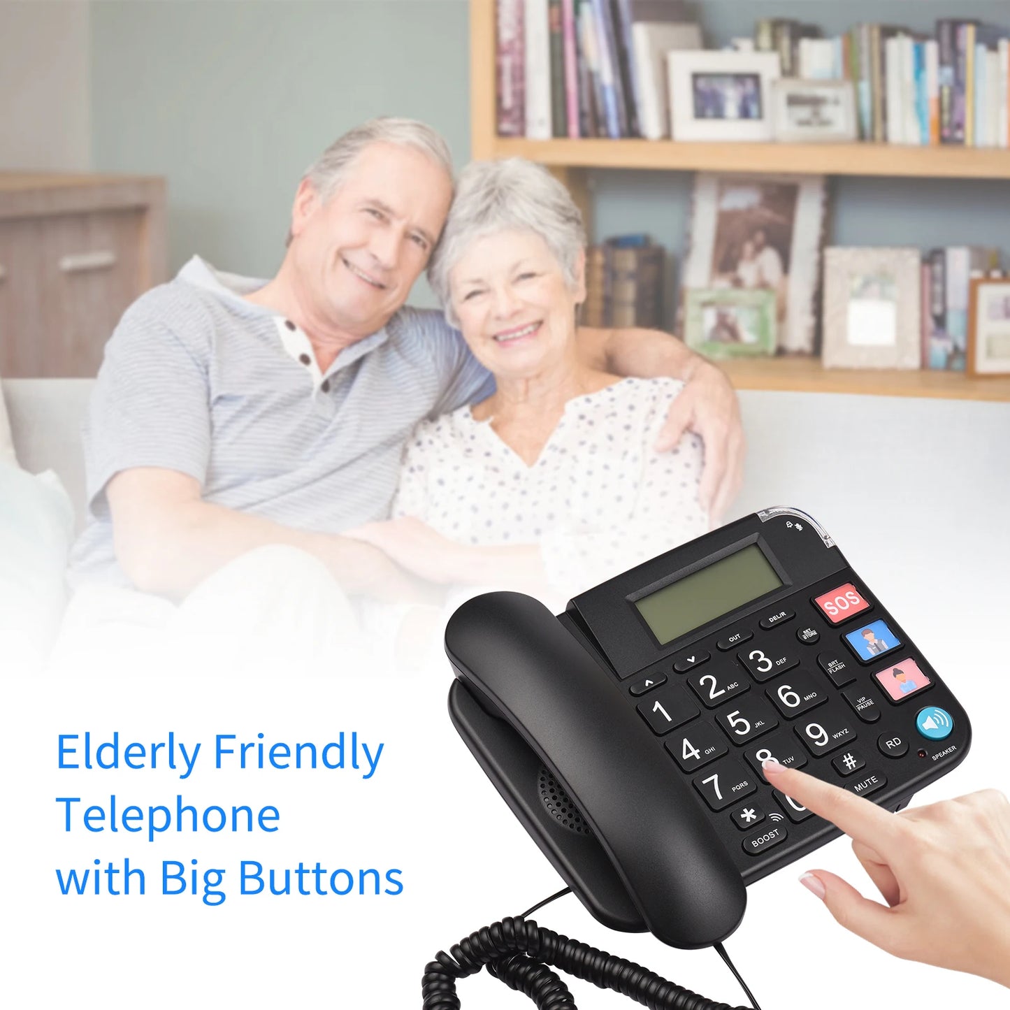 Black Corded Phone with Big Button Desk Landline Phone Telephone Support Hands-Free/Redial/Flash/Speed Dial/Ring Volume Control