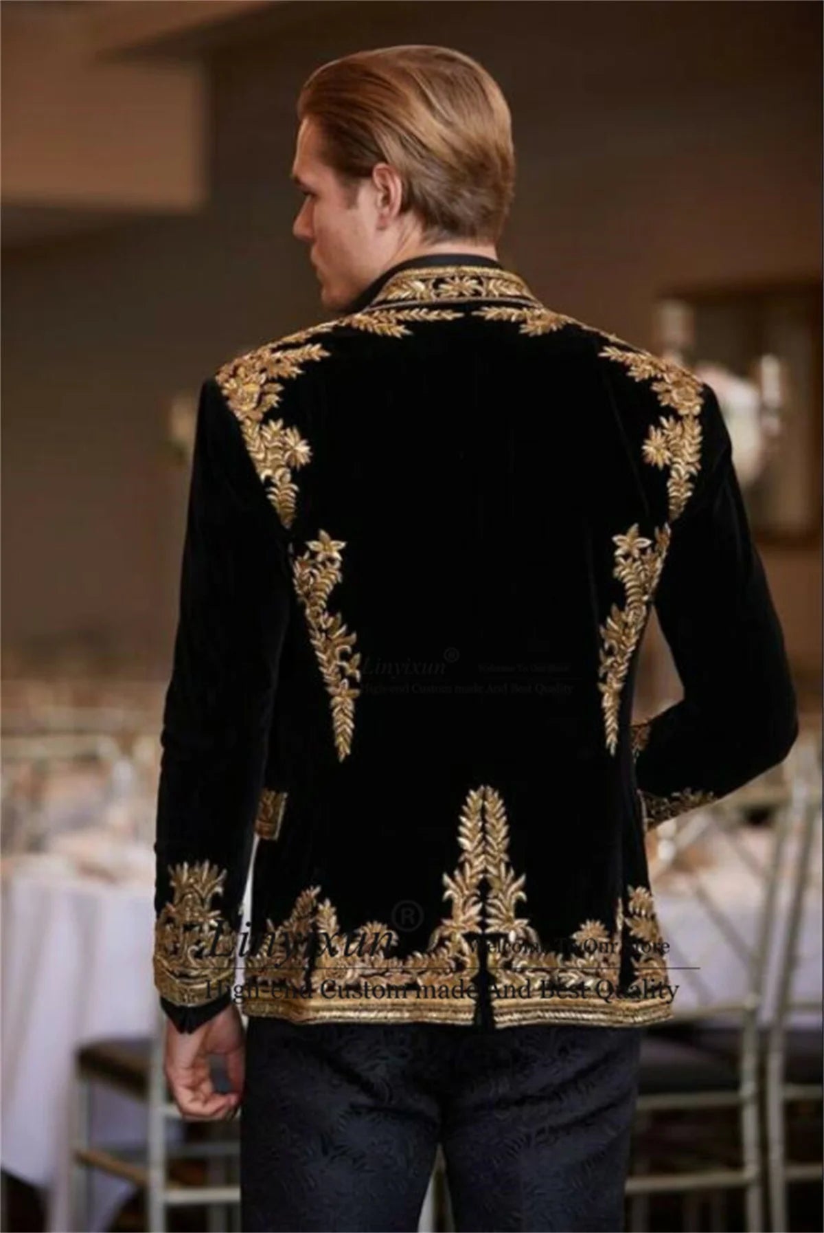 Shiny Sequins Men's Suits Embroidered Customized Groom Wedding Tuxedos 2 Pieces Sets Male Prom Blazers Slim Fit Costume Homme