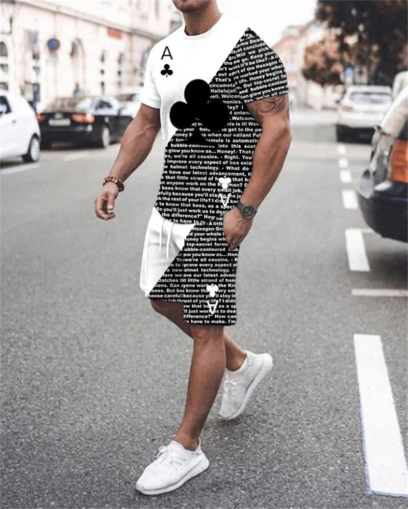 2025 New Men's Tracksuit Sets Short Sleeve T-Shirt Suit Casual Suit Sports Solid Color Streetwear Shorts 2 Piece Male Clothes