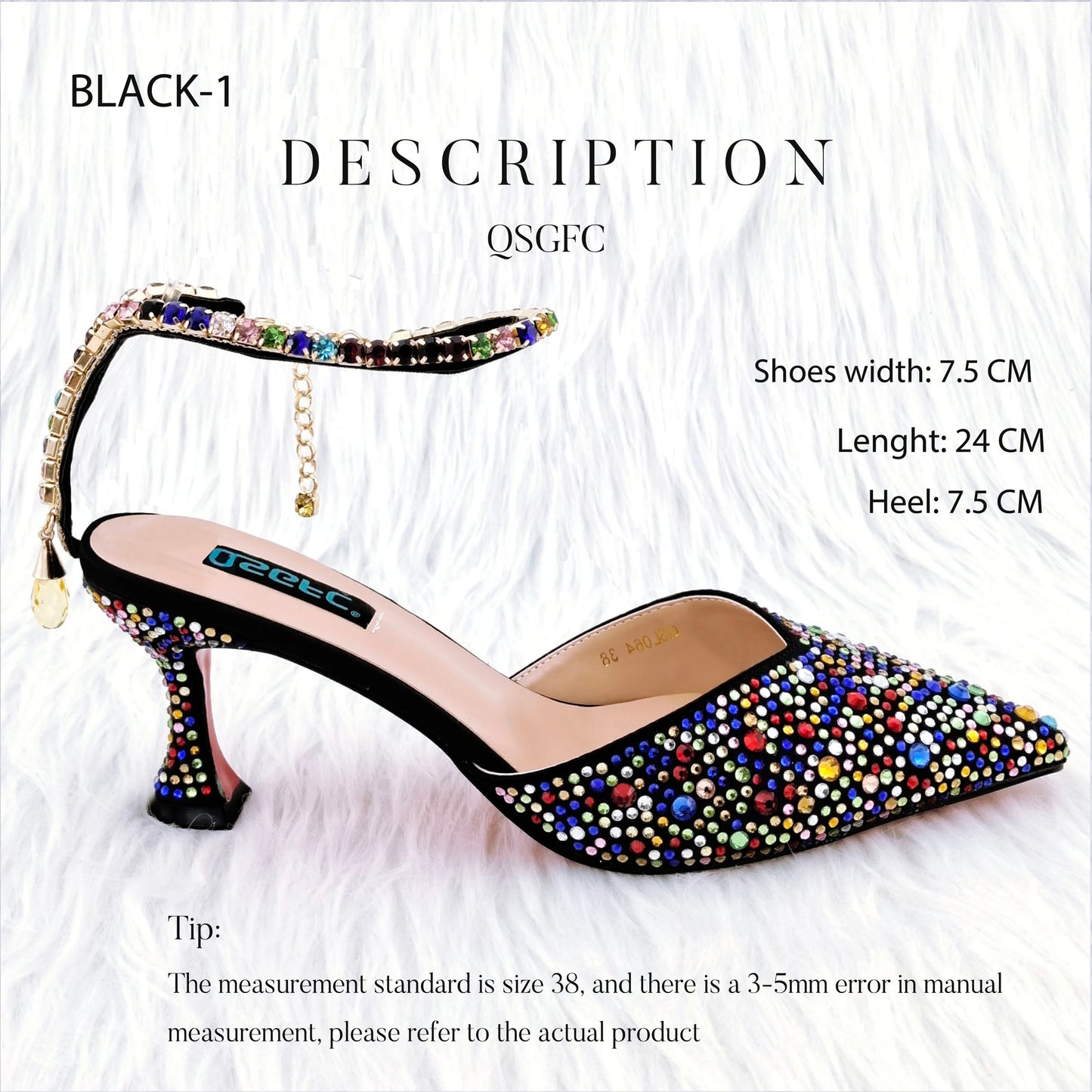 QSGFC New Gold Glitter Fabric Pointed Toe High Heels With A Variety Of Shapes Of Rhinestones Fashion Party Ladies Shoes And Bag