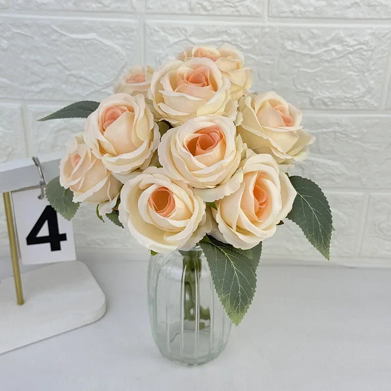 Wedding Bride Pink Roses Bouquet Artificial Flowers Auditorium Decoration Simulation Rose White Fake Flower Cafe Decortive