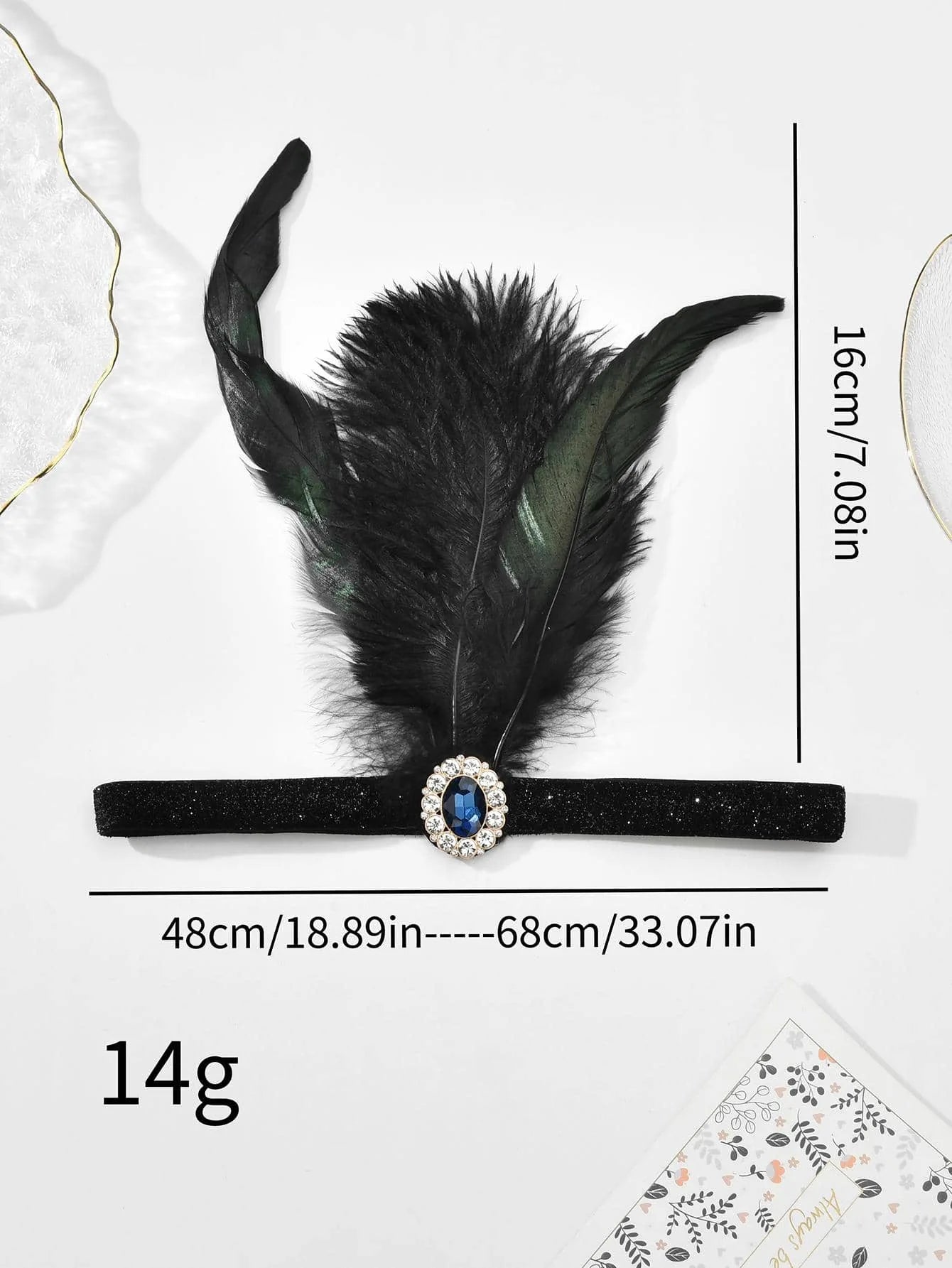 Women's Black Hair Accessories Beaded Sequin Hair Band 1920s Retro Gatsby Single Party Ladies Headwear Dress UP Feather Headband