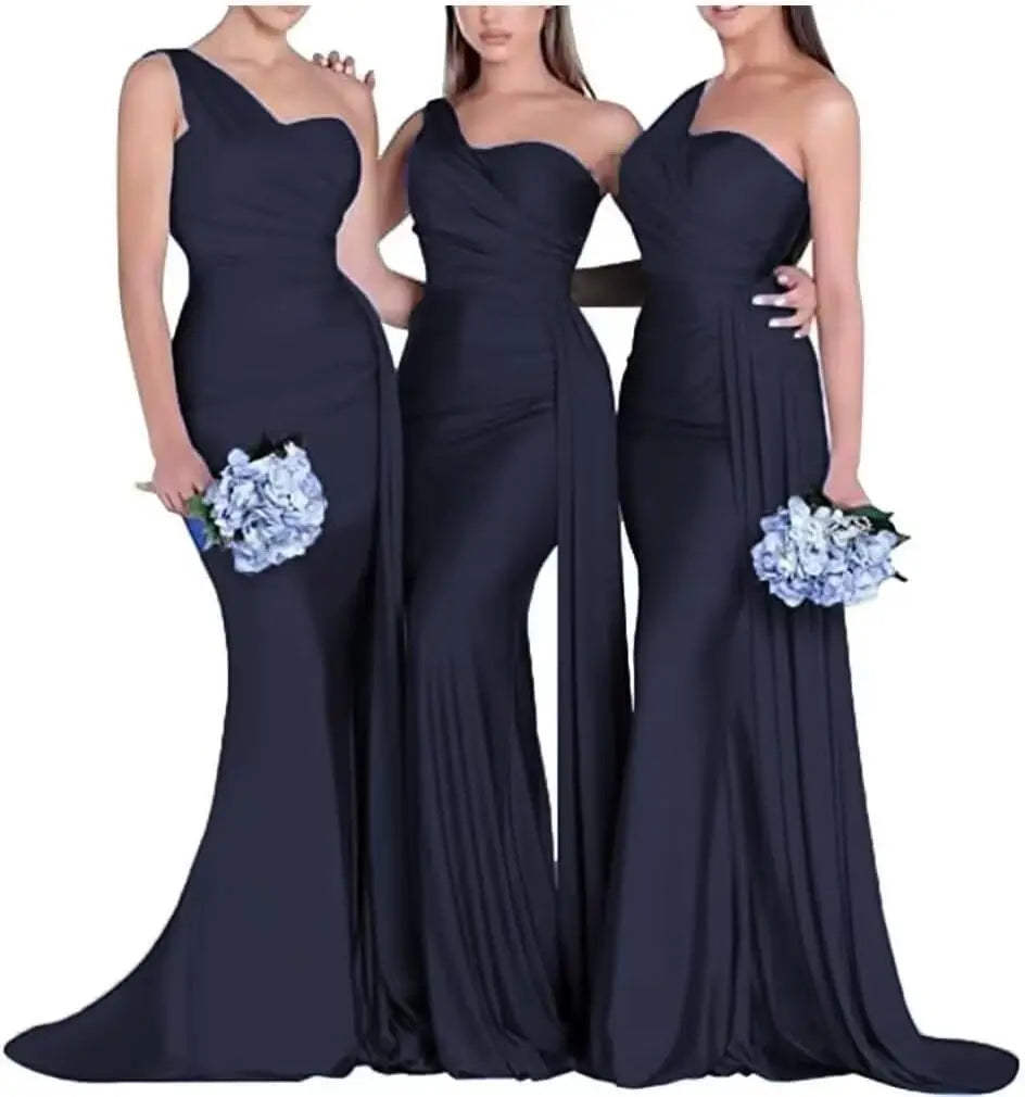 Purple Blue Pink Bridesmaid Dresses Women For Wedding Satin One Shoulder Sexy Mermaid Vestidos Para Bodas Mujer Invitada Chic