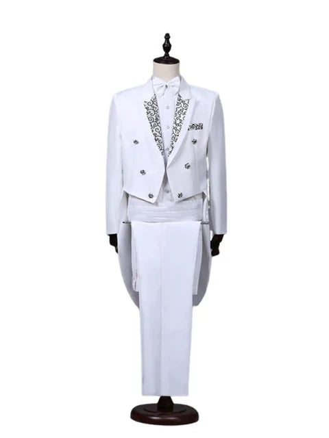 Men's Tuxedo Costume Vintage Formal Tailcoat Slim Fit Peak Lapel Suit Tux Pants Tail Coat Singer Magician Stage Jacket Outfits