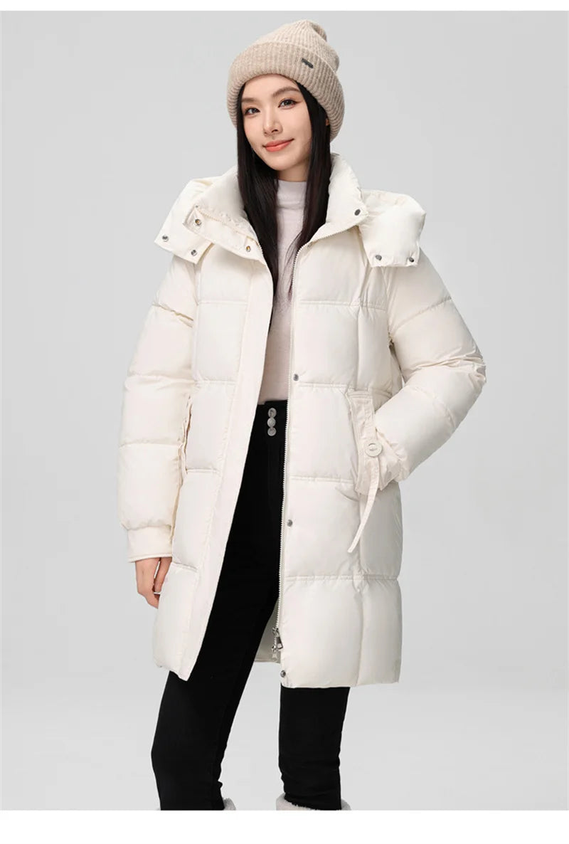 2024 New Winter Women Jacket Mid Long Hooded Parka Cotton Padded Jacket Female Parkas Loose Casual Warm Outwear Snow Wear Coats