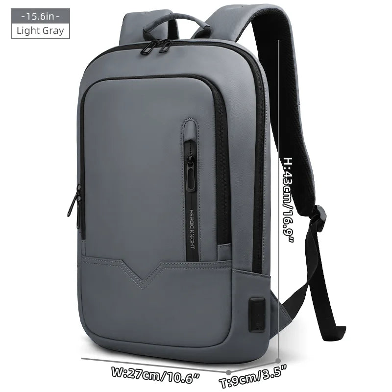 HK Business Slim Backpack For Men Water Resistant 15.6 inch Laptop Bag With USB Charger Light Weight Travel Bag for Work Office