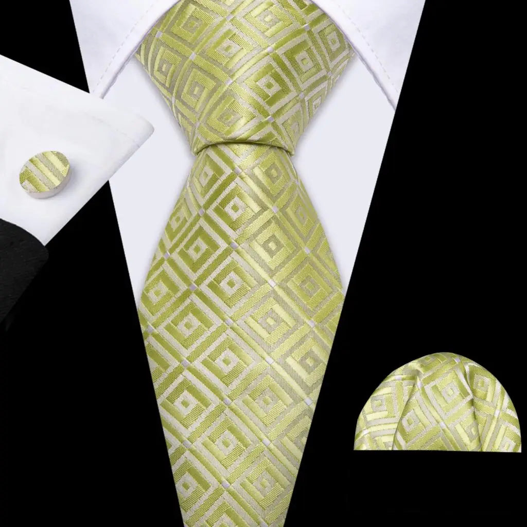 Barry.Wang Gold Beige Yellow Brown Tulip Silk Men Tie Handkerchief Cufflink Set Jacquard Necktie for Male Wedding Business Party