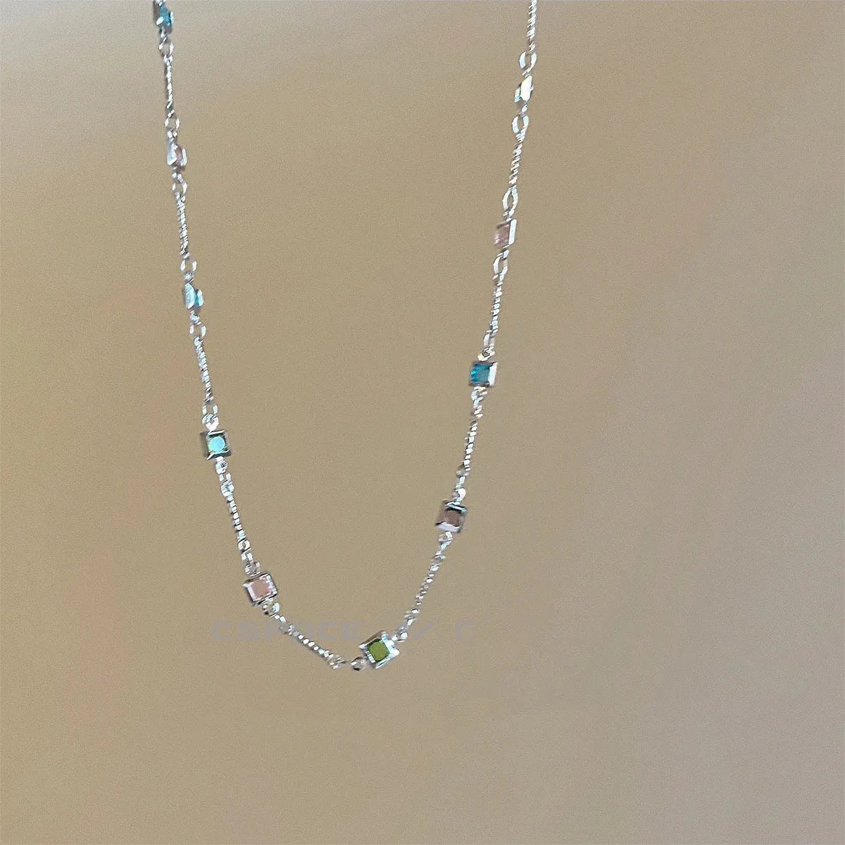 Hot Sale Colorful Square Rhinestone Necklace Fashion Exquisite Light Luxury Zircon Clavicle Chain Female Wedding Jewelry Gifts