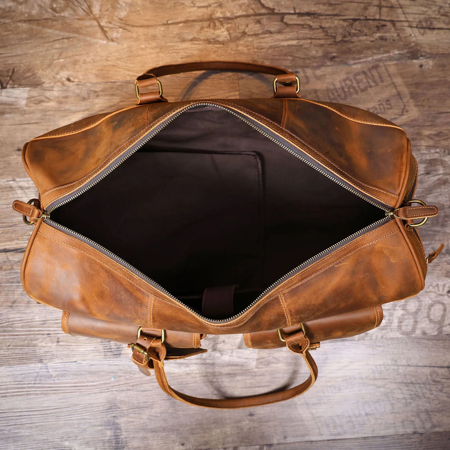 S.WORKER Vintage Genuine Leather Travel Bag Crazy-horse Cowhide Leather Duffel Bag Handicrafted Weekender Bag Gym Bag